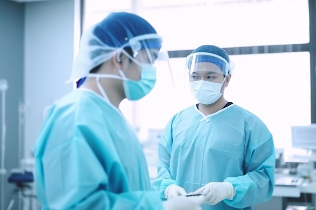 surgeon and anesthesiologist in the surgical room of the hospital