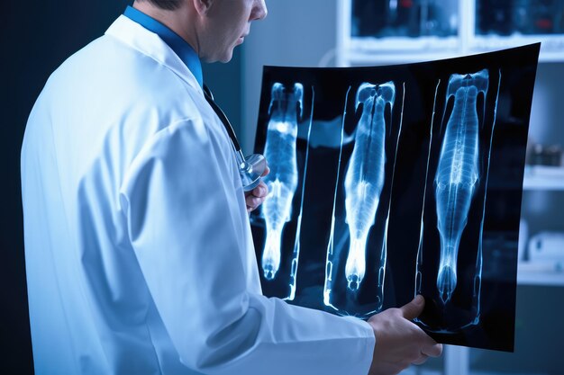 患者の X 線を検査する外科医