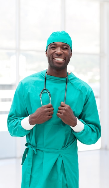 Surgeon holding a stethoscope