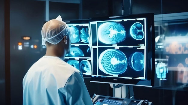 Surgeon looking at brain xray in the operating room