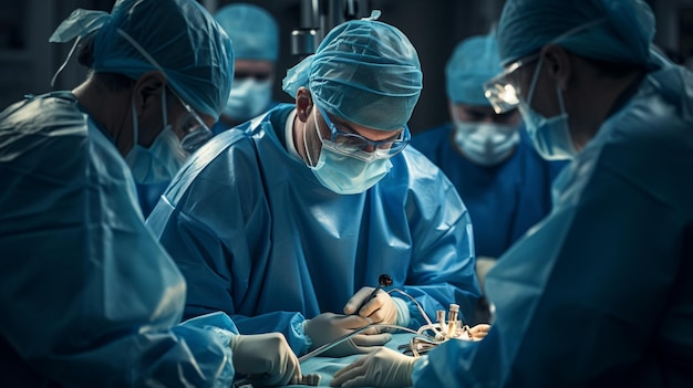 Команда хирургов выполняет практику в операционном театре показывает медицинскую хирургическую команду