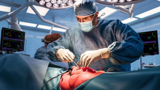 Surgeon wearing mask in the operation room