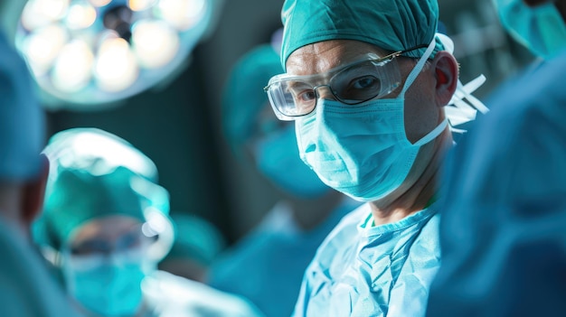 A surgeon wearing surgical loupes for enhanced vision during surgery