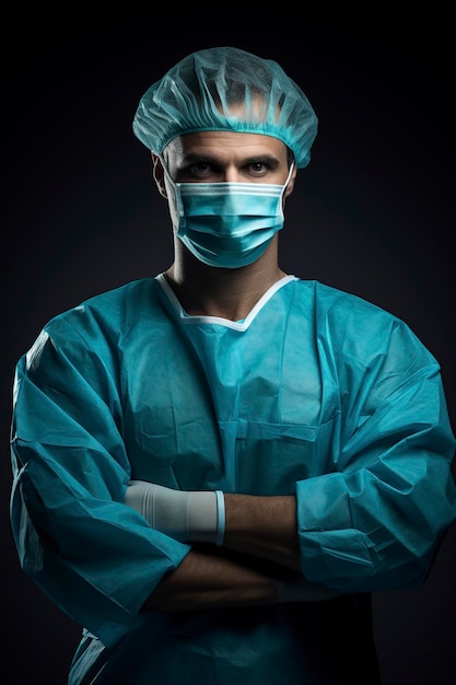 surgeon with a mask on a dark background