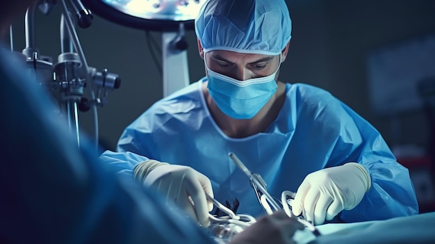 Photo surgeon at work in operating room preparation for the beginning of surgical operation