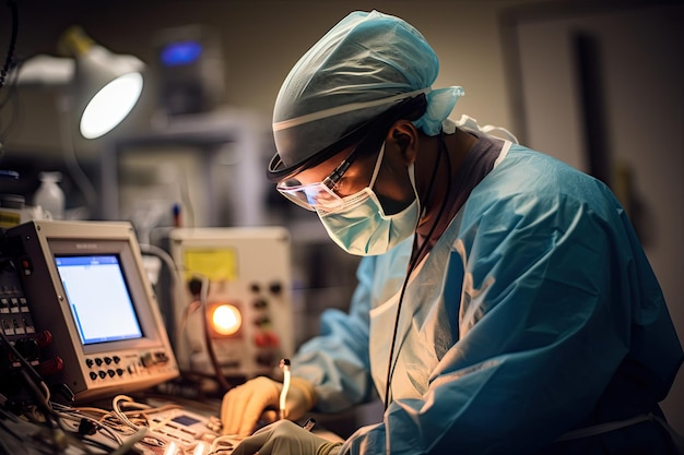 A surgeon working on a patient in an operating room