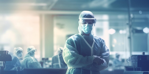 Surgeons in operating room at hospital with AI generated