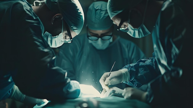 Surgeons performing complex operation with skill precision and teamwork