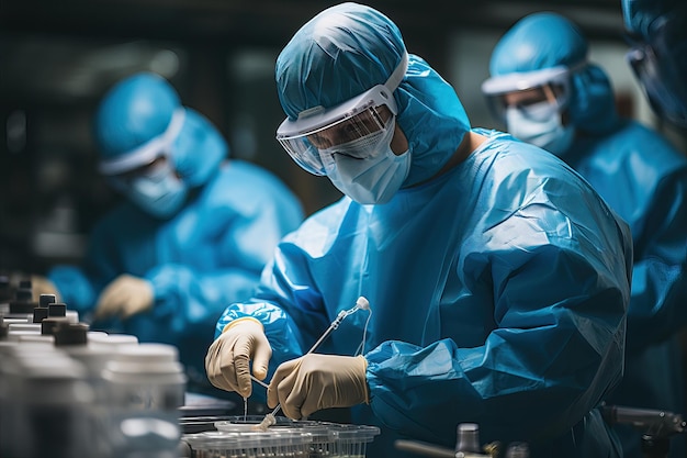 Surgeons team performing surgical operation in operating room doctors are working in hospital