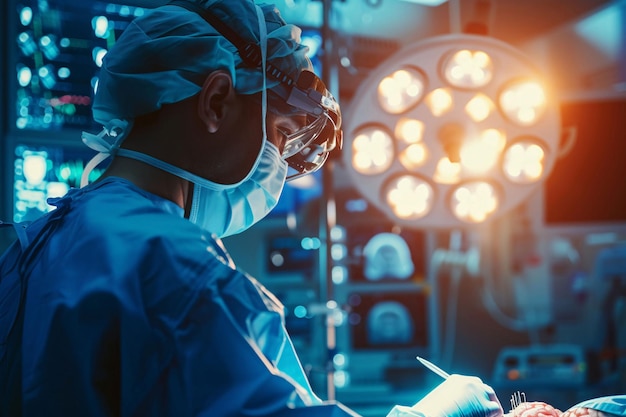 Surgery in operating room Dramatic light Dark atmosphere