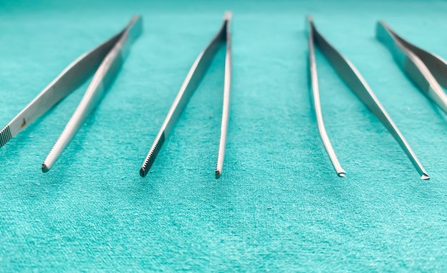 Surgical forcep on tables used for wound dressing in hospitals