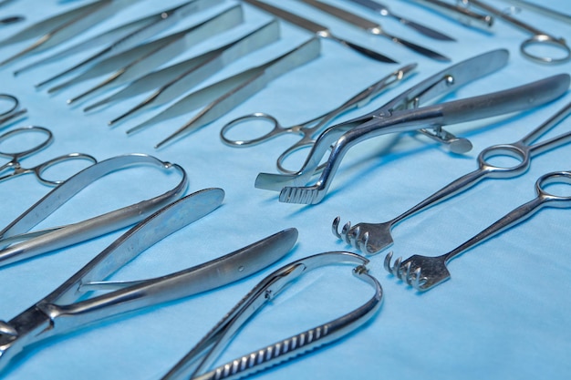 Photo surgical instrument laid out on the table