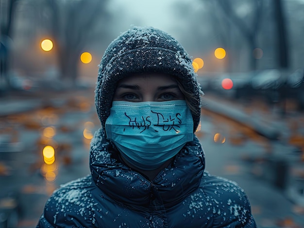 Surgical mask with a message written on it protest symbol