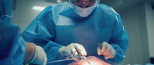 Surgical operation in the clinic by doctors Medical assistance to patients Header banner mockup with