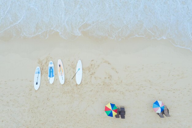 Surin beach and tourists travel location summer holiday in thailand aerial top view