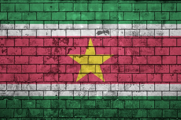 Surinaamse vlag is geschilderd op een oude bakstenen muur