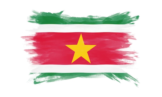 Suriname vlag penseelstreek, nationale vlag op witte achtergrond