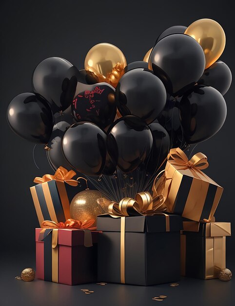 Surprise Black Friday shopping with colorful balloons and gift boxes images generative by ai