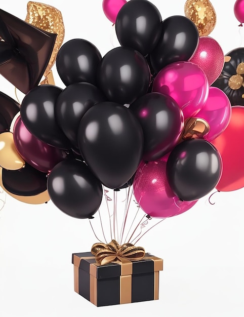 Surprise Black Friday shopping with colorful balloons and gift boxes images generative by ai