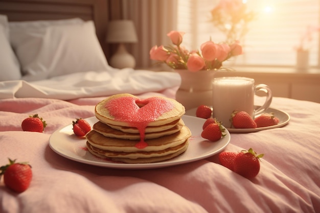 Foto una colazione a sorpresa a letto con un panca a forma di cuore 00189 02