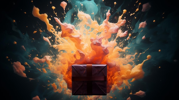 Foto scatola regalo a sorpresa immagini esplosive colorate generate dall'ai