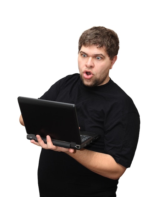 Photo surprise man with laptop