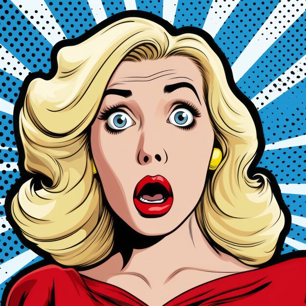 Photo surprised blonde woman in pop art style vector illustration