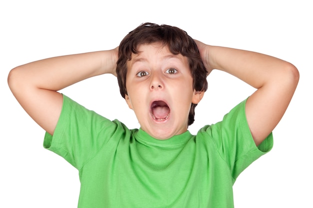 Surprised boy isolated on white background