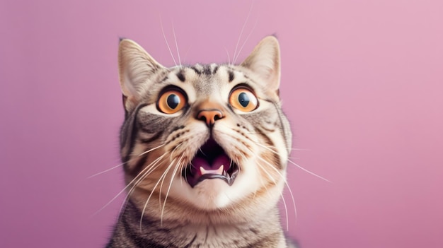 Surprised cat on pastel background Illustration AI Generative