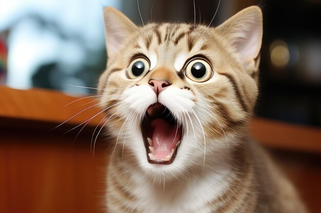 写真 口を開けた驚いた猫 広告バナー 面白いペット