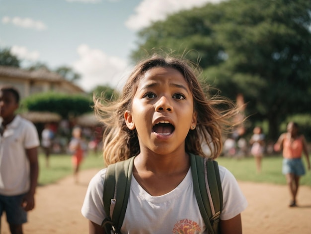 写真 公園で驚いた女の子