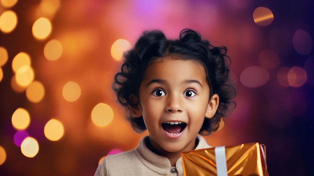 surprised child receives a christmas gift