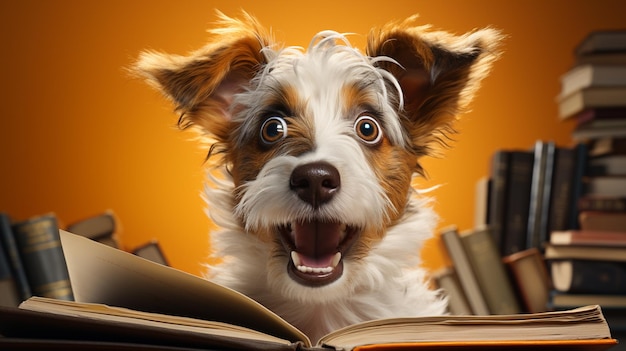 Surprised dog with a book. Generative Ai