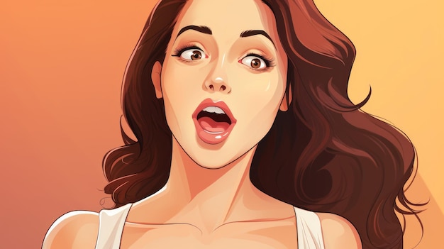 Surprised face of young woman illustration in cartoon style Generative AI