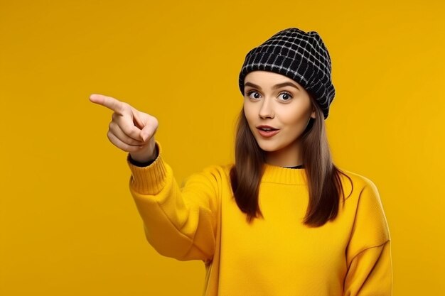 Surprised girl with ponytails in shirt and beanie