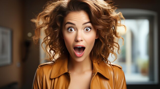 Photo surprised happy beautiful woman