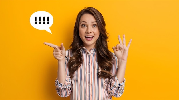 Surprised happy girl pointing left recommend product advertisement make okay gesture