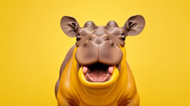 Photo surprised hippopotamus in yellow