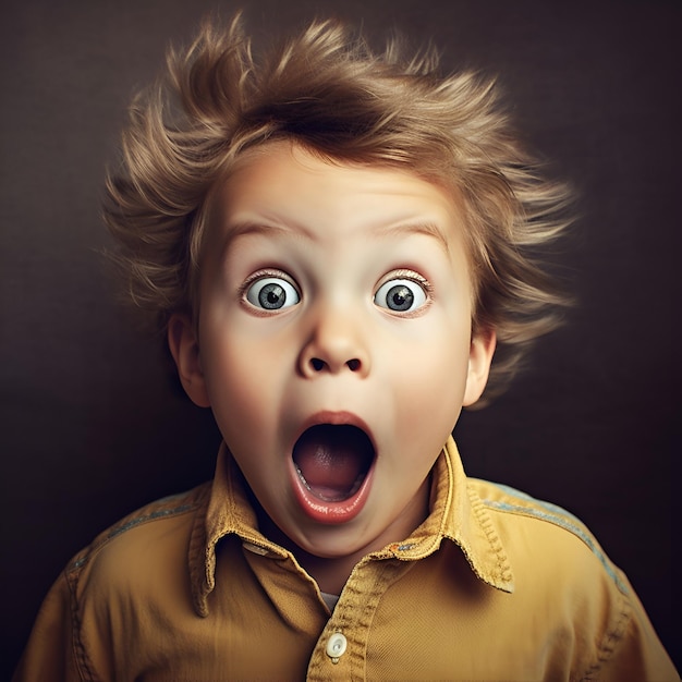 Surprised little boy looking at camera Portrait of a surprised child