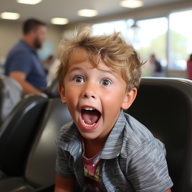 Surprised little boy with blond hair and light brown eyes