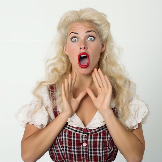 Photo surprised looking blonce pinup girl with strong facial expression