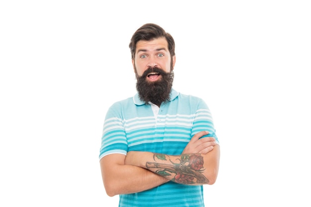 Surprised man isolated on white Unshaven man jaw dropped with surprise Bearded man