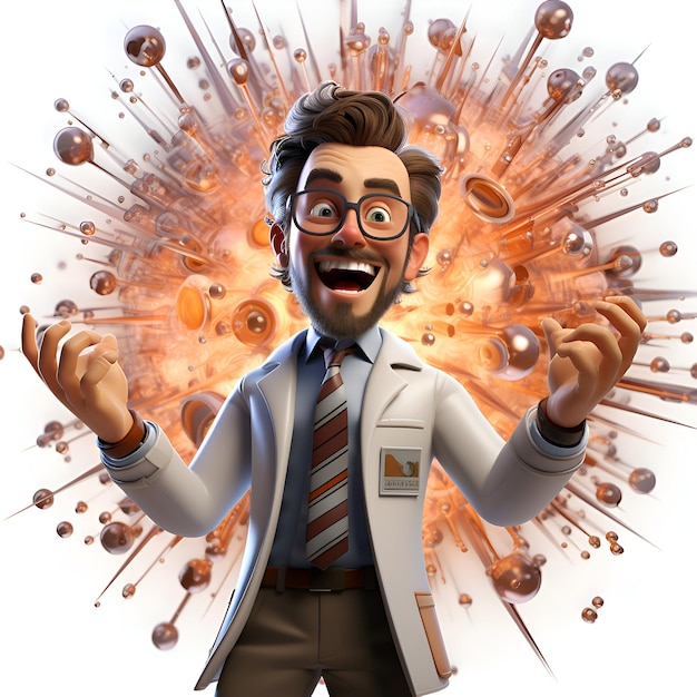 Surprised man with open mouth and hands up 3d illustration