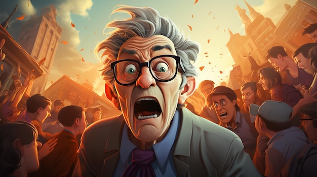 Surprised old man in a crowd of peoplegenerative ai