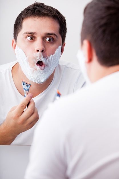 Surprised real men shaving.