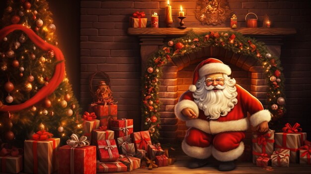 Surprised santa claus in a beautiful room