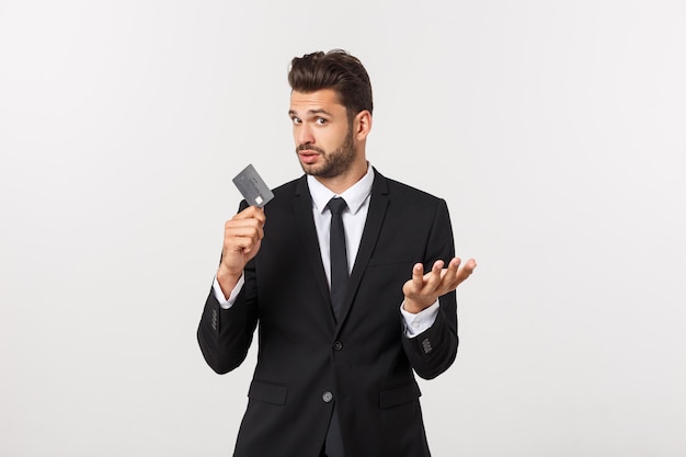 Surprised, speechless and impressed handsome caucasian businessman in classic suit