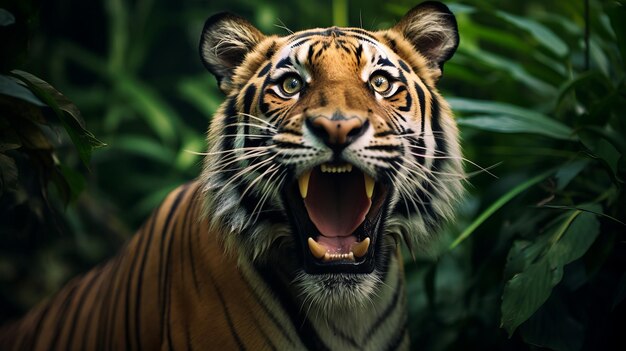 Photo surprised tiger in the jungle vibrant highenergy imagery