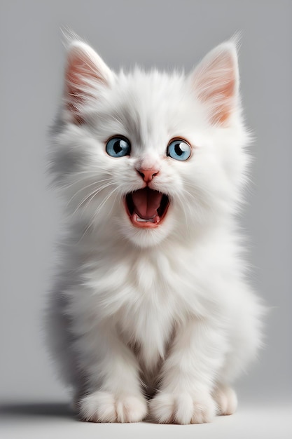 口を開けて驚いた白い子猫