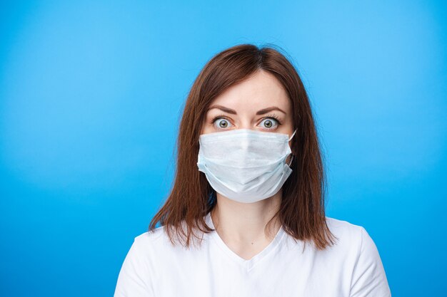 Surprised woman in aseptic mask